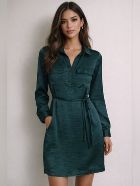 Lucky Brand Blue Long Sleeve Notched Collar Dress